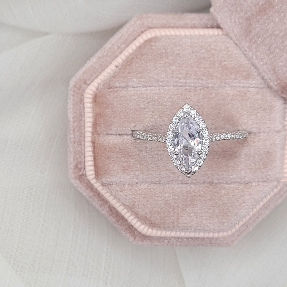 Marquise-Cut Halo Engagement Ring